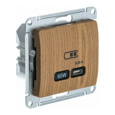 GLOSSA USB РОЗЕТКА тип-C 65W высокоскор.заряд. QC, PD, механизм, ДЕРЕВО ДУБ
