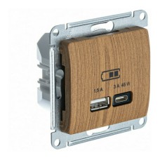 GLOSSA USB РОЗЕТКА A + тип-C 45W высокоскор.заряд. QC, PD, механизм, ДЕРЕВО ДУБ