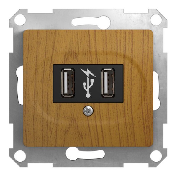 GLOSSA USB РОЗЕТКА, 5В /1400 мА, 2 х 5В /700 мА, механизм, ДЕРЕВО ДУБ