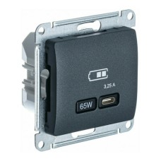 GLOSSA USB РОЗЕТКА тип-C 65W высокоскор.заряд. QC, PD, механизм, АНТРАЦИТ