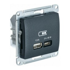 GLOSSA USB РОЗЕТКА A + тип-C 45W высокоскор.заряд. QC, PD, механизм, АНТРАЦИТ