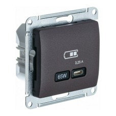 GLOSSA USB РОЗЕТКА тип-C 65W высокоскор.заряд. QC, PD, механизм, ШОКОЛАД