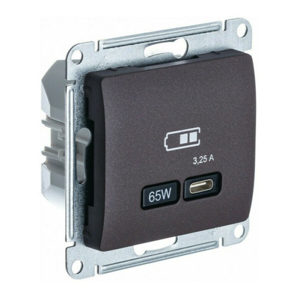 GLOSSA USB РОЗЕТКА тип-C 65W высокоскор.заряд. QC, PD, механизм, ШОКОЛАД
