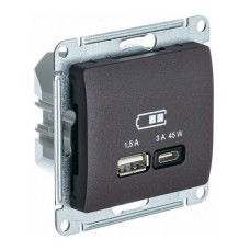 GLOSSA USB РОЗЕТКА тип-C 65W высокоскор.заряд. QC, PD, механизм, ШОКОЛАД