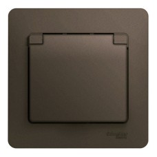 GLOSSA РОЗЕТКА с заземлением со шторками с крышкой, 16А, IP20, в сборе, ШОКОЛАД