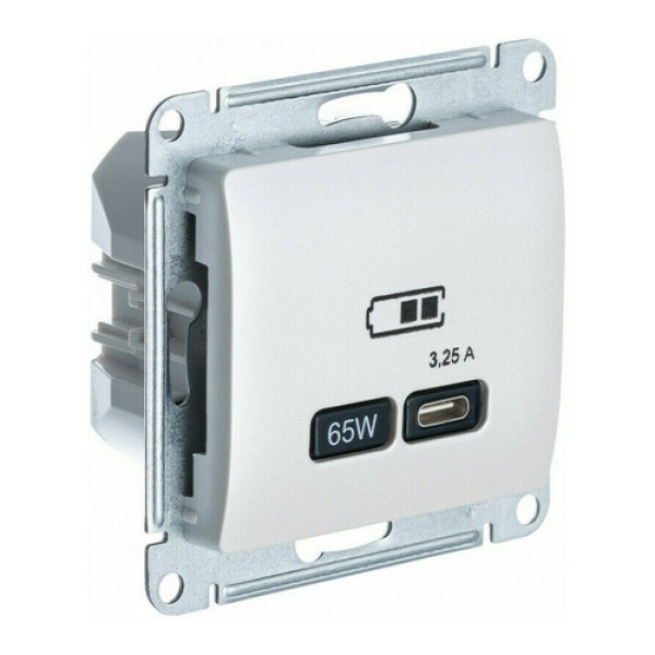 GLOSSA USB РОЗЕТКА тип-C 65W высокоскор.заряд. QC, PD, механизм, ПЕРЛАМУТР