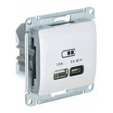 GLOSSA USB РОЗЕТКА A + тип-C 45W высокоскор.заряд. QC, PD, механизм, ПЕРЛАМУТР