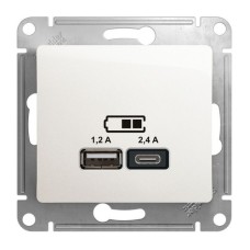 GLOSSA USB РОЗЕТКА A+С, 5В/2,4А, 2х5В/1,2 А, механизм, ПЕРЛАМУТР