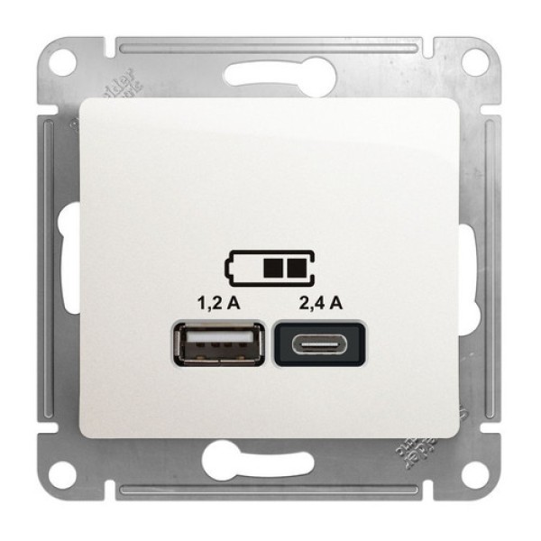 GLOSSA USB РОЗЕТКА A+С, 5В/2,4А, 2х5В/1,2 А, механизм, ПЕРЛАМУТР