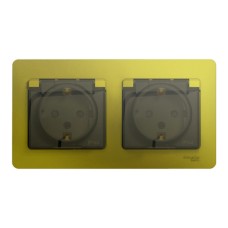 GLOSSA РОЗЕТКА двойная с заземлением, со шторками, в сборе, IP44, ФИСТАШКОВЫЙ