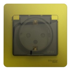 GLOSSA РОЗЕТКА с заземлением со шторками с крышкой, В СБОРЕ, IP44, ФИСТАШКОВЫЙ