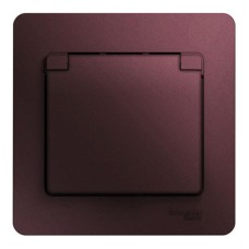 GLOSSA РОЗЕТКА с заземлением со шторками с крышкой, В СБОРЕ, IP20, БАКЛАЖАНОВЫЙ