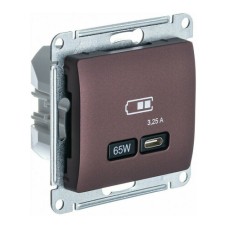GLOSSA USB РОЗЕТКА тип-C 65W высокоскор.заряд. QC, PD, механизм, БАКЛАЖАНОВЫЙ