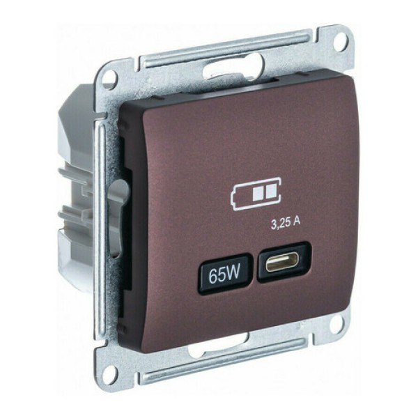 GLOSSA USB РОЗЕТКА тип-C 65W высокоскор.заряд. QC, PD, механизм, БАКЛАЖАНОВЫЙ