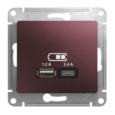 GLOSSA USB РОЗЕТКА A+С, 5В/2,4А, 2х5В/1,2 А, механизм, БАКЛАЖАНОВЫЙ