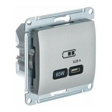 GLOSSA USB РОЗЕТКА тип-C 65W высокоскор.заряд. QC, PD, механизм, ПЛАТИНА