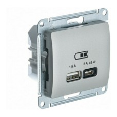 GLOSSA USB РОЗЕТКА A + тип-C 45W высокоскор.заряд. QC, PD, механизм, ПЛАТИНА