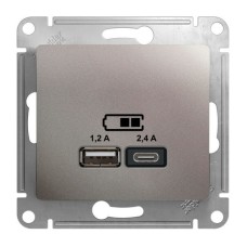 GLOSSA USB РОЗЕТКА A+С, 5В/2,4А, 2х5В/1,2 А, механизм, ПЛАТИНА