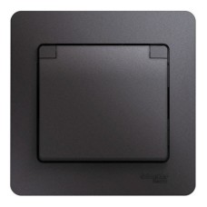 GLOSSA РОЗЕТКА с заземлением со шторками с крышкой, В СБОРЕ, IP20, ГРАФИТ