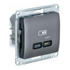GLOSSA USB РОЗЕТКА тип-C 65W высокоскор.заряд. QC, PD, механизм, ГРАФИТ