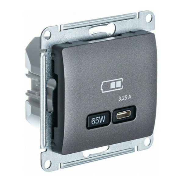 GLOSSA USB РОЗЕТКА тип-C 65W высокоскор.заряд. QC, PD, механизм, ГРАФИТ