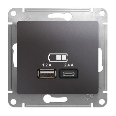 GLOSSA USB РОЗЕТКА A+С, 5В/2,4А, 2х5В/1,2 А, механизм, ГРАФИТ