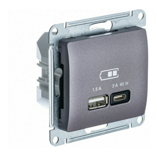 GLOSSA USB РОЗЕТКА A + тип-C 45W высокоскор.заряд. QC, PD, механизм, СИРЕН.ТУМАН