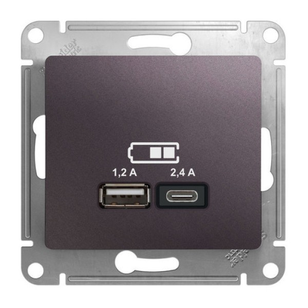 GLOSSA USB РОЗЕТКА A+С, 5В/2,4А, 2х5В/1,2 А, механизм, СИРЕНЕВЫЙ ТУМАН