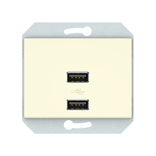 USB зарядное устройство двухместное 2xUSB 3,4 А без рамки, слоновая кость
