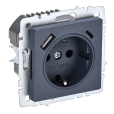 BRITE Розетка 1-местная с заземлением с защитными шторками 16А с USB A+C 18Вт РЮш11-1-БрМ маренго IEK