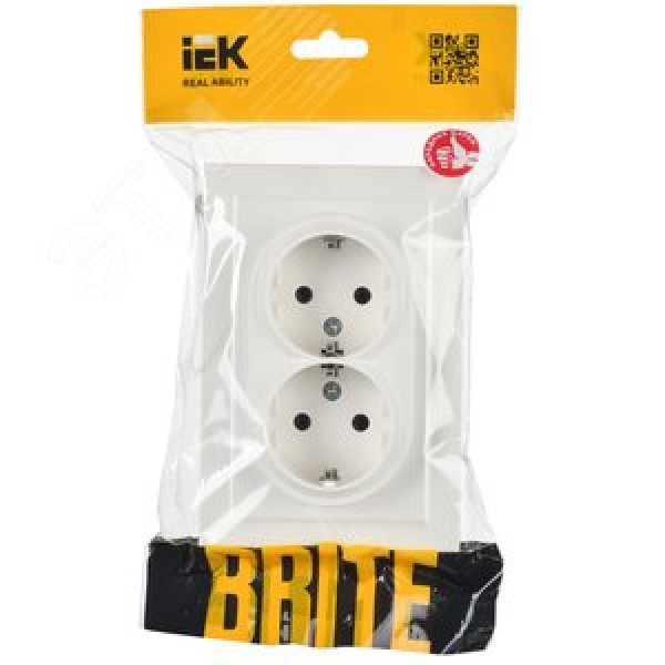 BRITE Розетка 2-местная с заземлением без защитных шторок 16А в сборе РС12-3-БрБ белый IEK