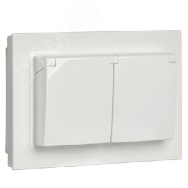 BRITE Розетка 2-местная с заземлением с защитными шторками и крышкой 16А в сборе IP44 РСбш12-3-44-БрБ белый IEK