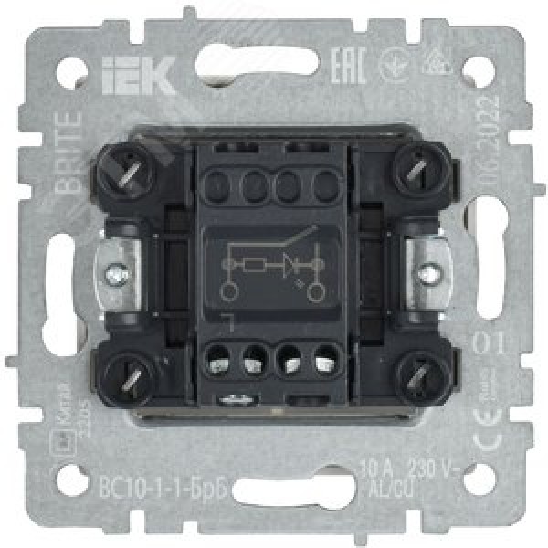 BRITE Выключатель 1-клавишный с индикацией 10А ВС10-1-1-БрБ белый IEK