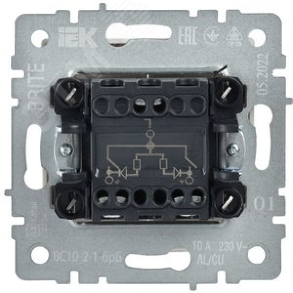 BRITE Выключатель 2-клавишный с индикацией 10А ВС10-2-1-БрБ белый IEK