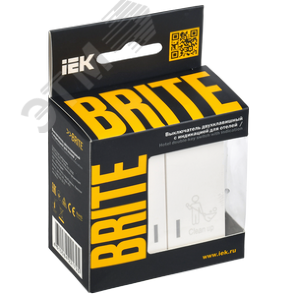 BRITE Выключатель 2-клавишный с индикацией для отелей 10А ВС10-2-9-БрБ белый IEK