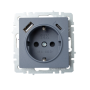 BRITE Розетка 1-местная с заземлением с защитными шторками 16А с USB A+C 18Вт РЮш11-1-БрМ маренго IEK