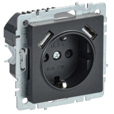 BRITE Розетка 1-местная с заземлением с защитными шторками 16А с USB A+A 5В 3,1А РЮш10-2-БрЧ черный IEK