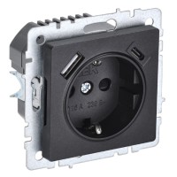 BRITE Розетка 1-местная с заземлением с защитными шторками 16А с USB A+C 18Вт РЮш11-1-БрЧ черный IEK