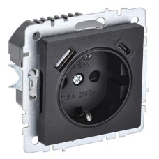 BRITE Розетка 1-местная с заземлением с защитными шторками 16А с USB A+C 18Вт РЮш11-1-БрЧ черный IEK