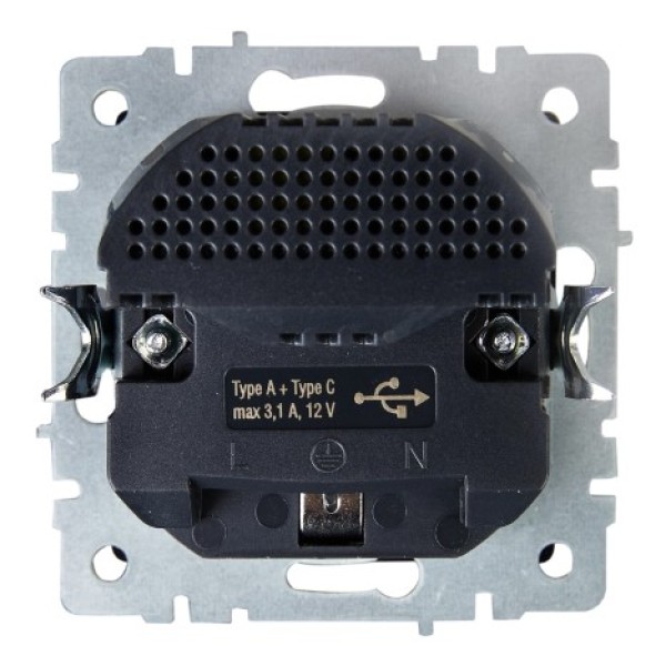 BRITE Розетка 1-местная с заземлением с защитными шторками 16А с USB A+C 18Вт РЮш11-1-БрЧ черный IEK