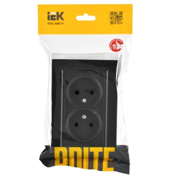 BRITE Розетка 2-местная без заземления без защитных шторок 10А в сборе РС12-2-БрЧ черный IEK