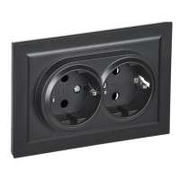 BRITE Розетка 2-местная с заземлением без защитных шторок 16А в сборе РС12-3-БрЧ черный IEK