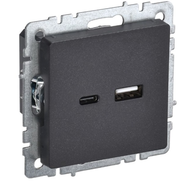 BRITE Розетка USB A+C 18Вт РЮ11-1-БрЧ черный IEK