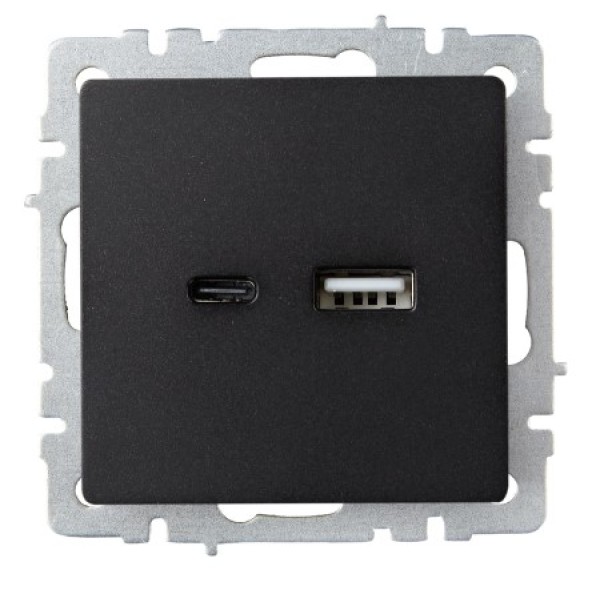 BRITE Розетка USB A+C 18Вт РЮ11-1-БрЧ черный IEK