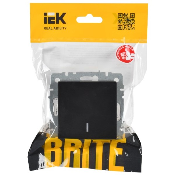 BRITE Выключатель 1-клавишный проходной с индикацией 10А ВС10-1-7-БрЧ черный IEK
