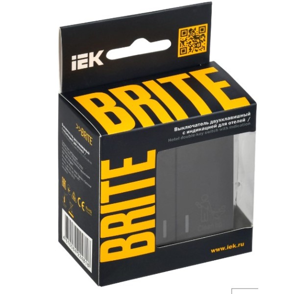 BRITE Выключатель 2-клавишный с индикацией для отелей 10А ВС10-2-9-БрЧ черный IEK
