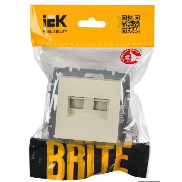 BRITE Розетка компьютерная двойная RJ45 кат.6 РК11-2-БрКр бежевый IEK