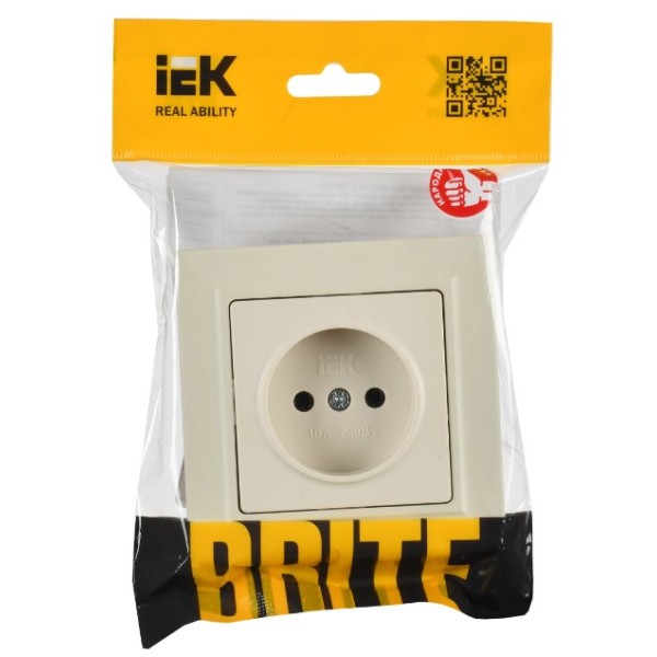 BRITE Розетка 1-местная без заземления без защитных шторок 10А в сборе РСР10-1-0-БрКр бежевый IEK