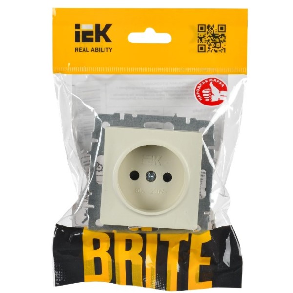 BRITE Розетка 1-местная без заземления с защитными шторками 10А РСш10-2-БрКр бежевый IEK