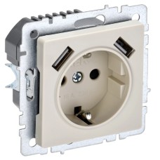 BRITE Розетка 1-местная с заземлением с защитными шторками 16А с USB A+A 5В 2,1А РЮш10-1-БрКр бежевый IEK